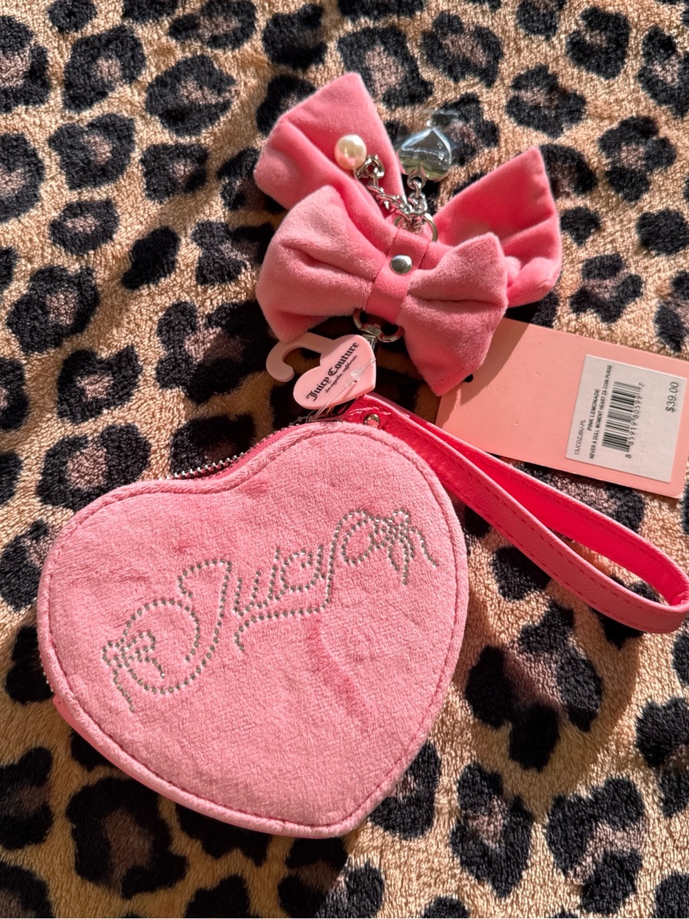 Juicy Couture Pink Heart Wristlet with Bow Charm